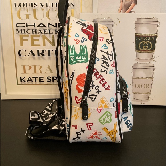 NWT Karl Lagerfeld Multicolor Graphic Backpack - Picture 2 of 5